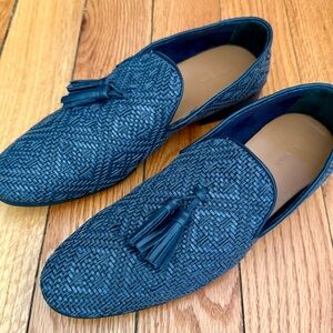 Zara Navy Woven Tassel Loafers